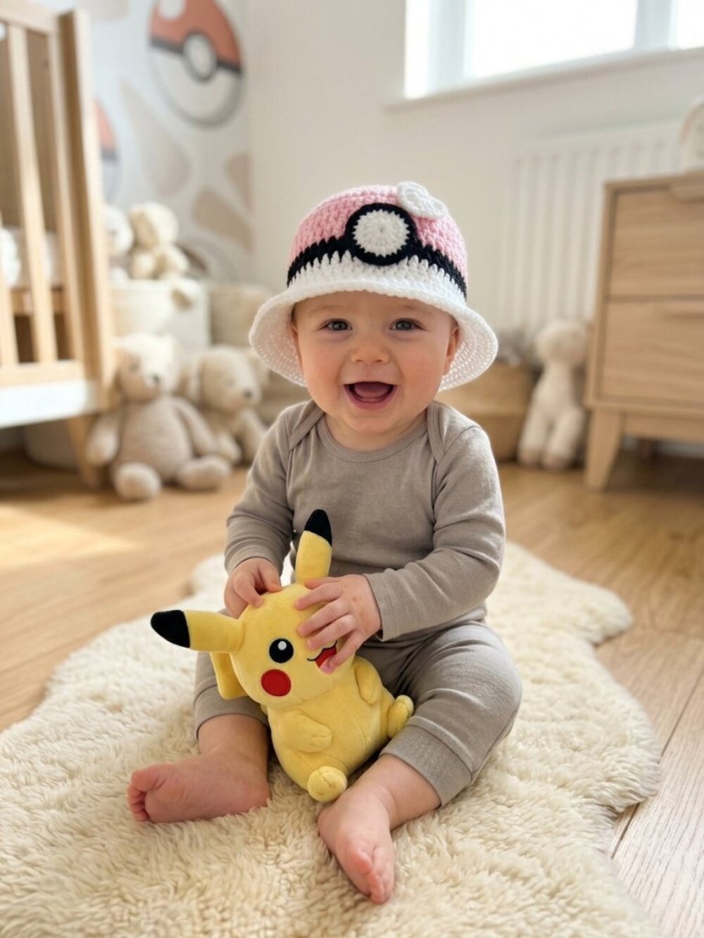 Crochet Pokémon Poke Ball Bucket hat Handmade Geeky Baby Gift New